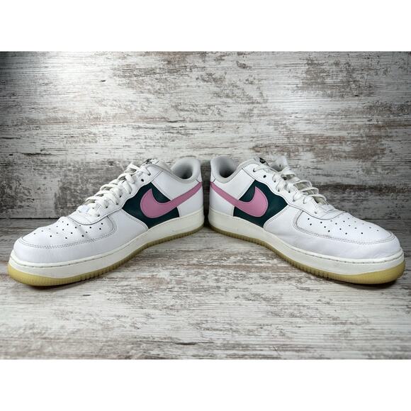 Men\'s Nike Air Force 1 Low Nike ID By You Custom White/Pink/Green Sneakers Sz 13